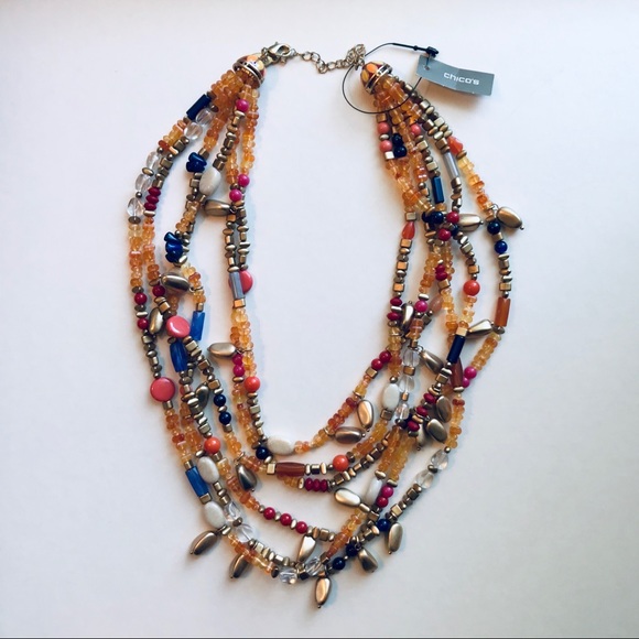 Chico's Jewelry - Chico’s Multicolor Beaded Layered Statement Necklace NWT Colorful Rainbow